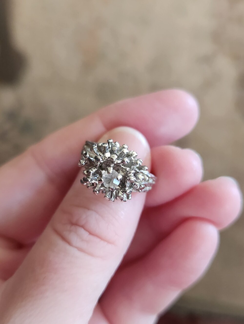 Silver-Tone Cluster Cocktail Ring in White